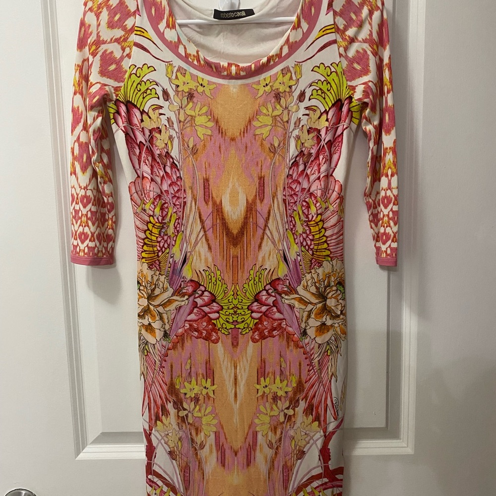 Roberto Cavalli Pink and Orange Long Sleeve Dress